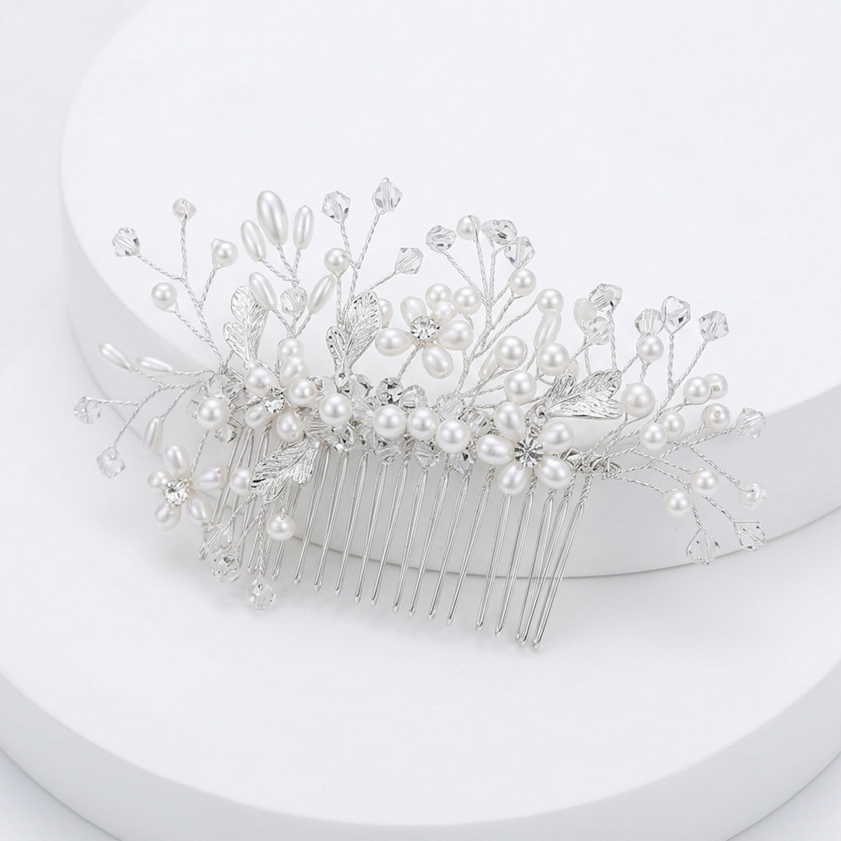 Bridal Wedding Hair Comb For Women Handmade Crystal Flower Design With Pearl Detailing Hair Accessory