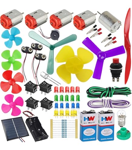 Electronic DIY Science Project Kit for Kids & Beginners | DC Motors, LEDs, Switches, Solar Panel & Accessories Set