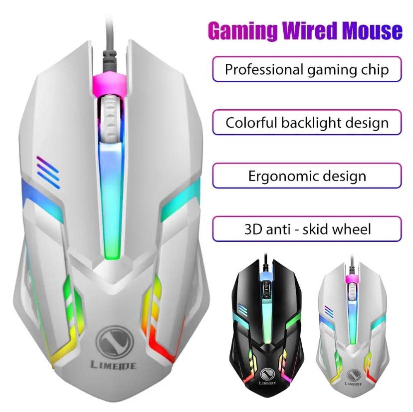 Gaming Mouse RGB with 1600dpi - Breathing LED USB Wired Optical Computer Mouse with Braided Wire including Side Buttons - Mouse with FREE Mouse Pad for laptop, PC, Gaming & Office Use by FunBug price in Pakistan