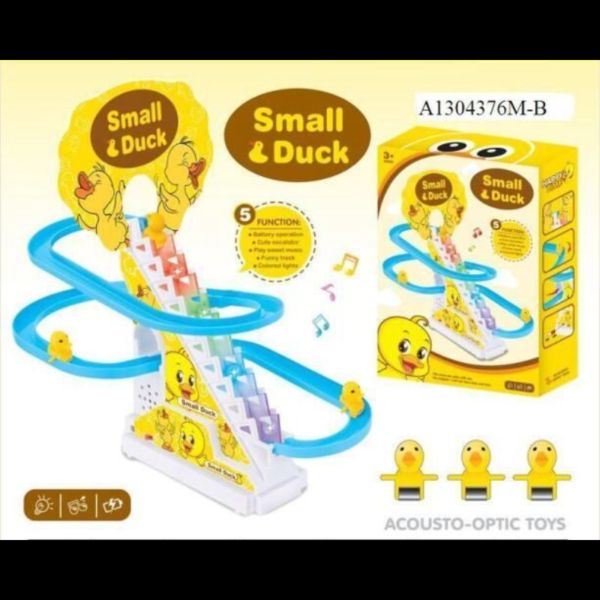 Small Duck Slide Toy,Electric Duck Climbing Stairs Tracks Slide Toy Set,Duck Roller Coaster Toy with Flashing Lights & Music On/Off Button