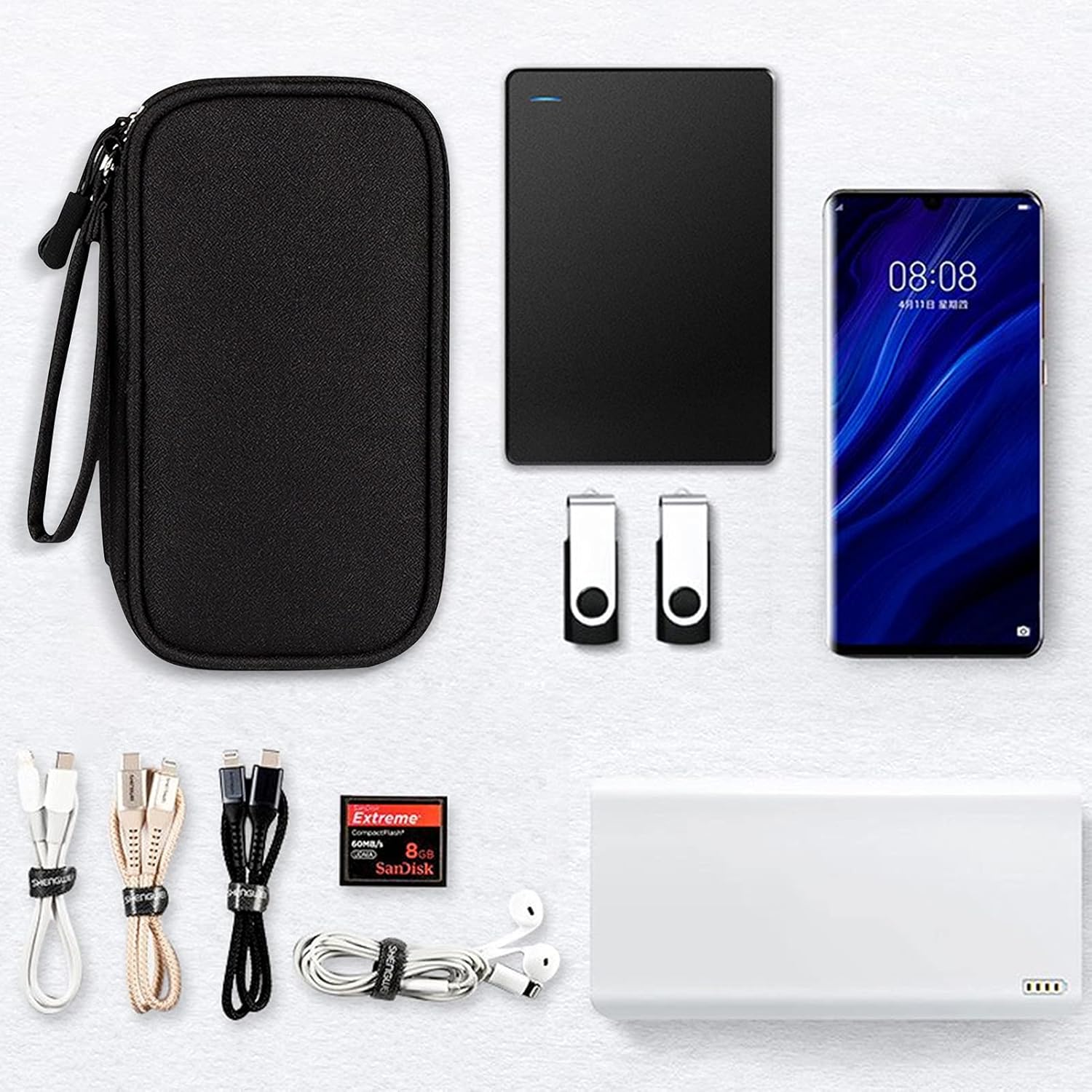 Cable Organizer Travel Bag Pouch Waterproof Small Electronic Accessories Carry Case Portable Double Layers All-in-One Storage Bag for Cable,Cord,Charger,Earphone Black
