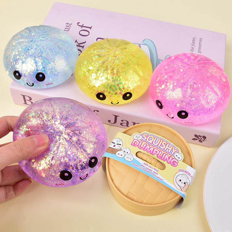 Viral Hidden Design 1-4Pcs Glitter Bead Dumpling Squishy, Blind Box with Box, Realistic Bun & Dumpling Squeeze Toy, Stress Relie