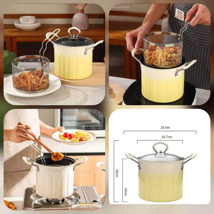3L Deep Frying | Premium Quality Deep Fryer Cooking Pot | Non Stick Frying Pan with Lid | Kitchen Cooking Pot