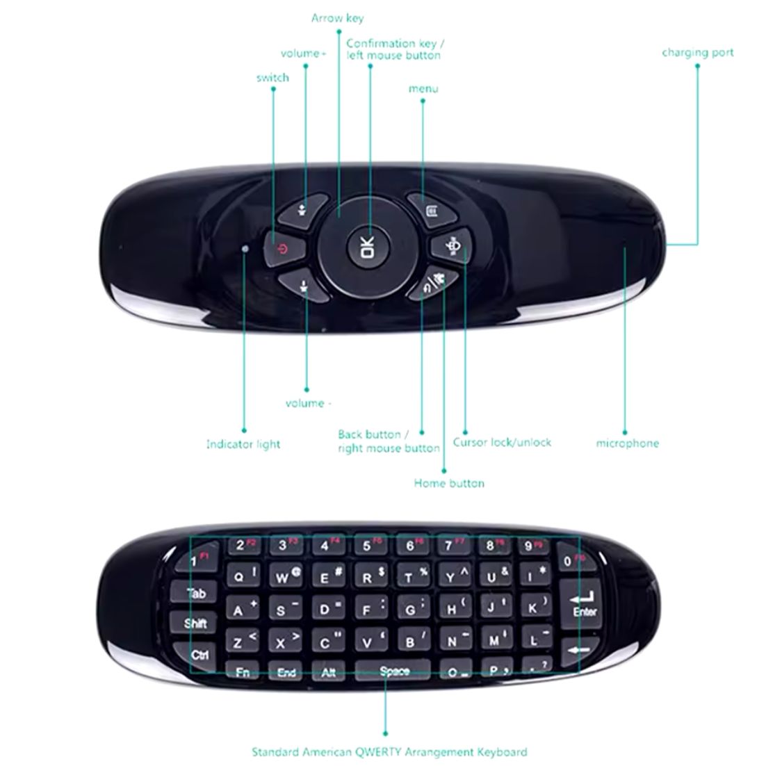 C120 RGB 7 BACKLIGHT VOICE AIR MOUSE FULL WIRELESS KEYBOARD 2.4GHz GYRO 360 VOICE CONTROL MIC