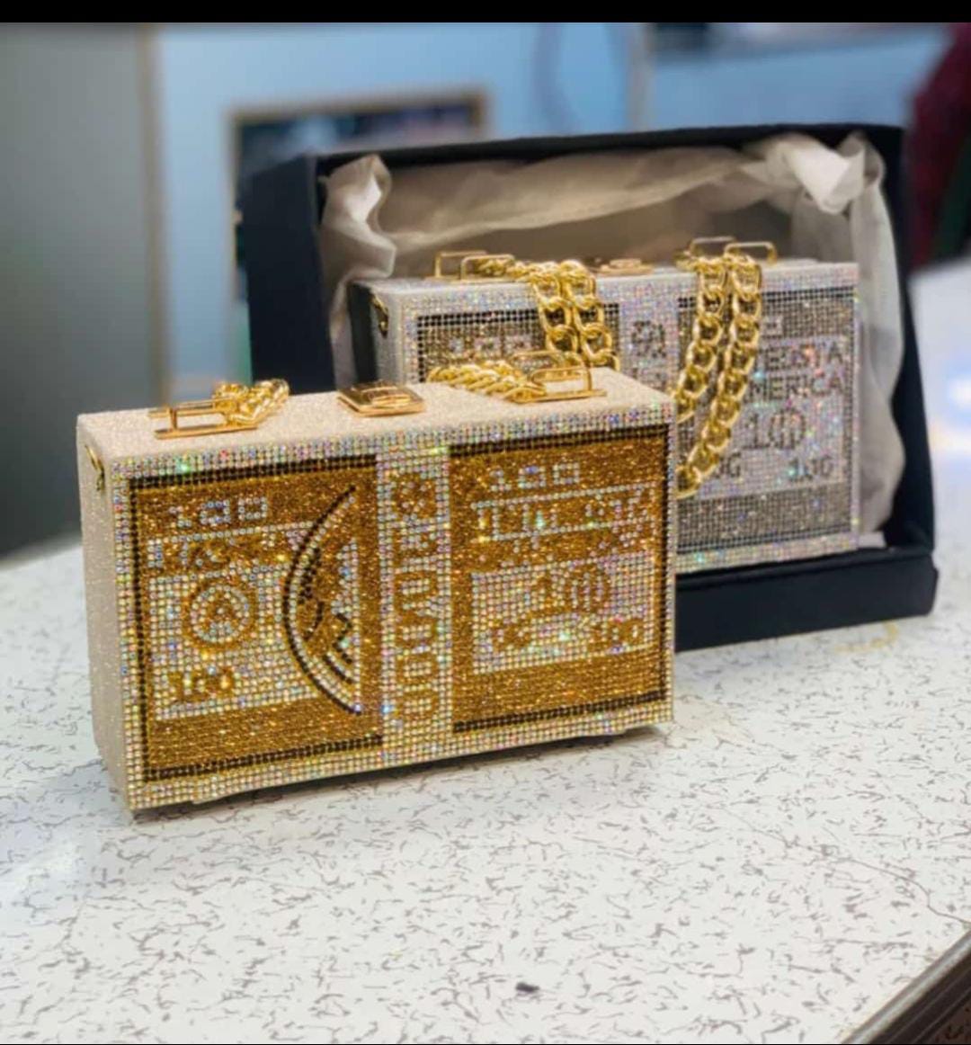 Dollar Clutch Purse For Women Rhinestone Evening Handbag Elegant Money Bag