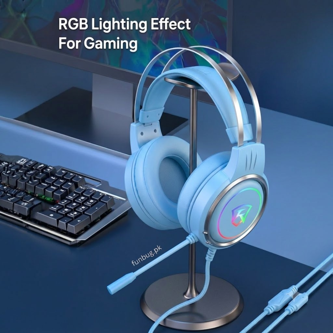 【Professional】 G60 Gaming Headphones Rgb with Mic for PC, Pubg Mobile, PS4, Laptop - 360 Surround Sound Super Bass Vibration Over the Ear Wired Head Phones Headset for Gaming with Noise Cancelling Micophone - By FunBug