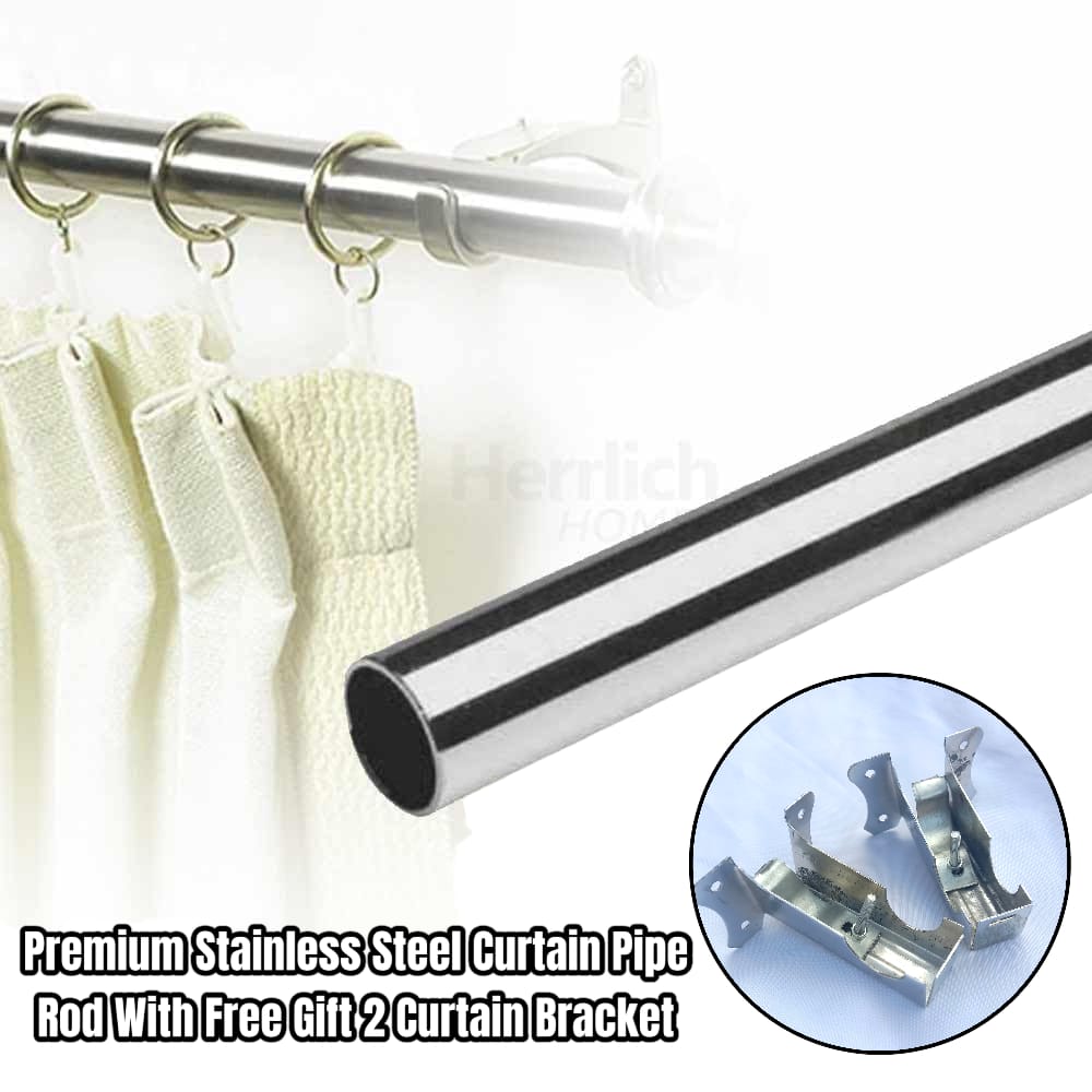 Premium Stainless Steel Curtain Pipe Rod with 2 Curtain Brackets Free  - High Quality Home Decor Solution