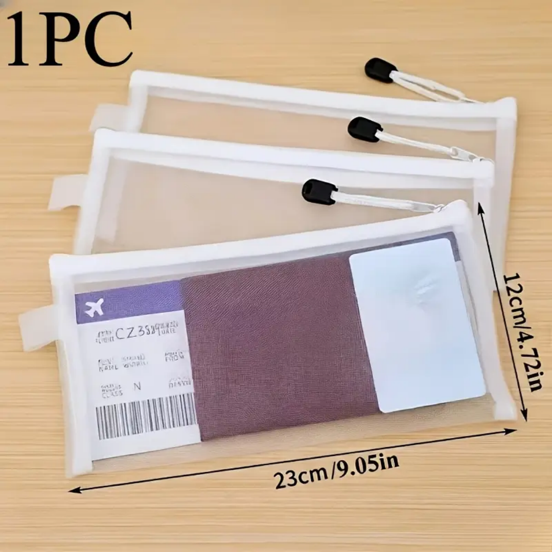 Mini Mesh Passport Cover Travel Zipper File Bag Portable Receipt ID Card Storage Bag Business Travel Organizer