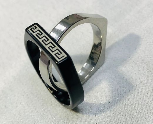 Hot Selling Slim Ring For Men And Women Top Fashion High Quality  Stainless steel Slim  Greek Rectangle Ring For Boys And Girls Never FADE  Color