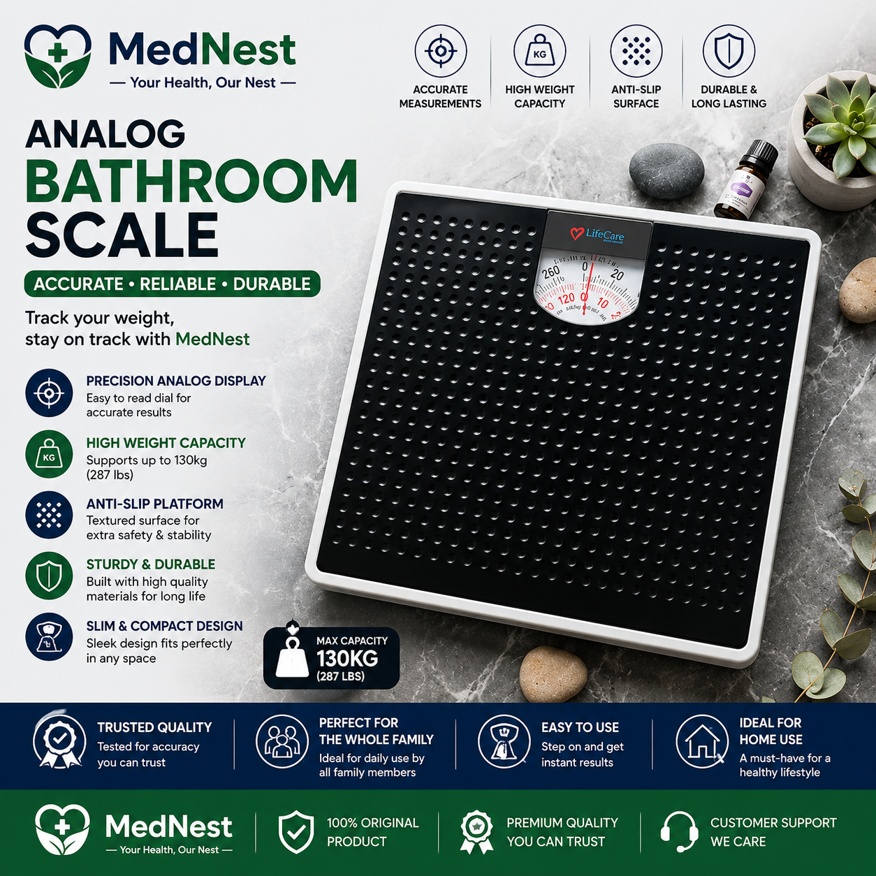 Lifecare Analog Body Weight  Machine (Scale) - 130kg Capacity Heavy Duty Mechanical with Textured Non-Slip Mat Color could be different, Weighing Machine, Weighing Scale, Pound Scale, Weight Finder,