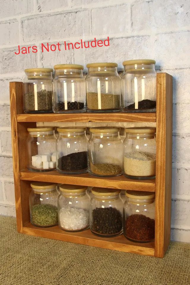 Wooden Spice Rack Wooden Shelf Kitchen Organization idea Essential Oil Rack Kitchen Shelves Spices Jar Shelf