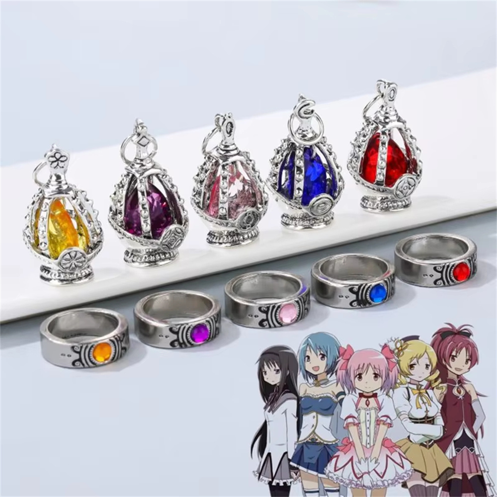 Anime Puella Magi Madoka Magica Soul Gem Necklace Crystal Pendant Ring Cosplay Costumes Lovers Jewelry Set Accessoies Props