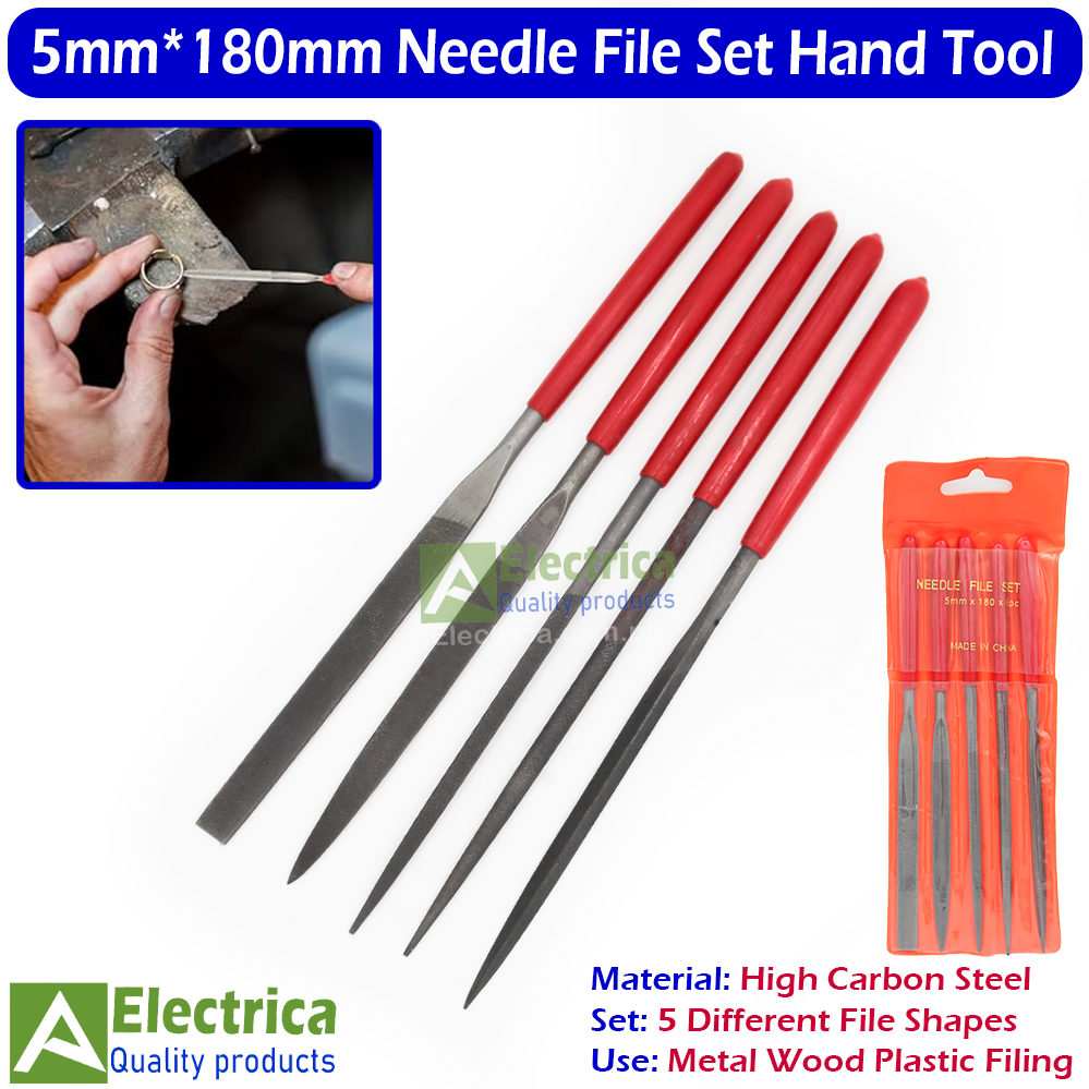 5 Pcs Needle File Set  5mm × 180mm  High Carbon Steel Fine Hand Files for Jewelry, Metal, Wood & Plastic DIY Filing Polishing T.Heer Files (Rati ) by Electrica