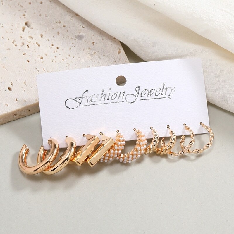 10 PCS Trendy Earrings Set for Women & Girls – Tassel, Vintage Pearl, Twist, Butterfly, Hollow, Plated Dangle & Hoop Styles