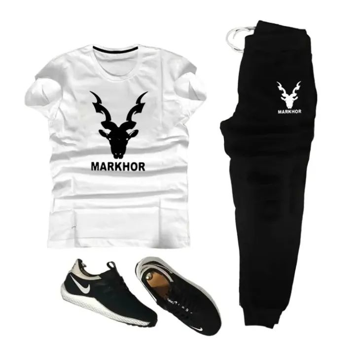 Markhor printed gym wear round neck tshirt + trouser soft and comfy tracksuit for men -yellow