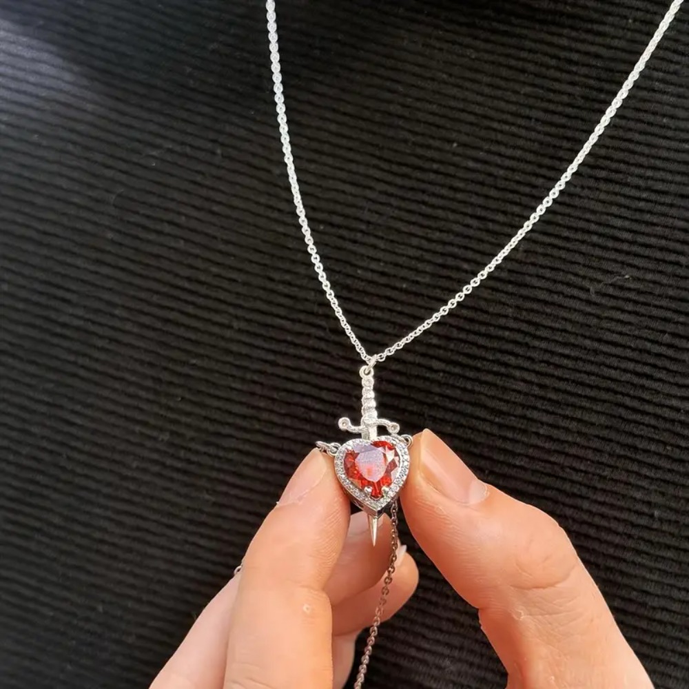 The Snow White Couple Necklace Heart and Sword Pendant Necklace for Women Romantic Valentine's Day Jewelry 