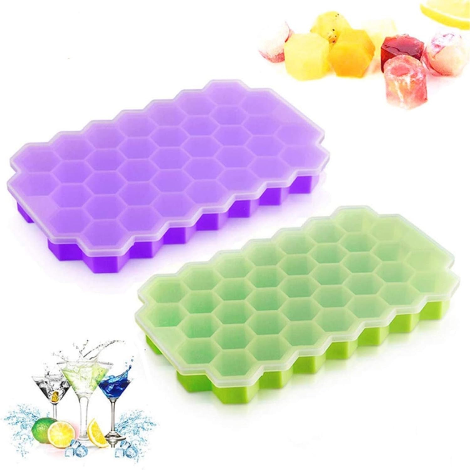 37-Cavity Silicone Honeycomb Ice Cube Tray with Lid - photo 1