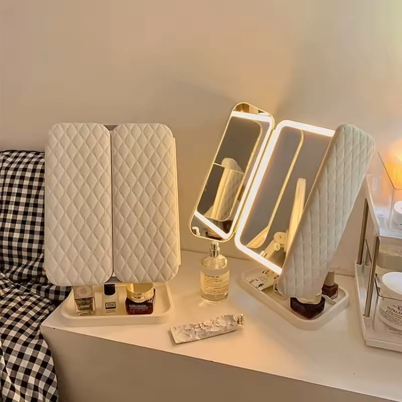 Trifold Makeup Mirror LED Lights Dorm Dressing Mirror Beauty Light up your fill light with Smart Complementary Makeup Mirror Trifold