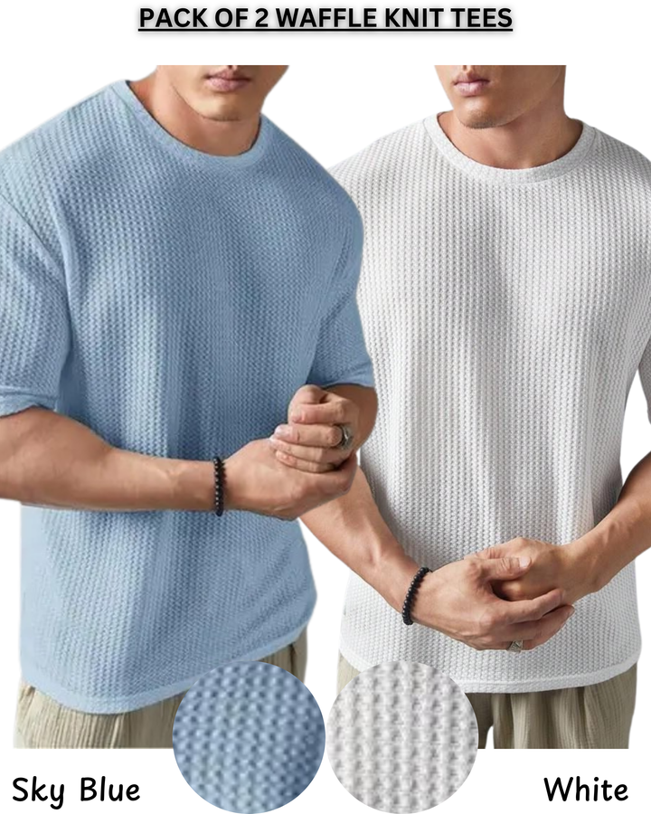 Pack Of 2 Waffle Knit Texture Tees For Men & Boys