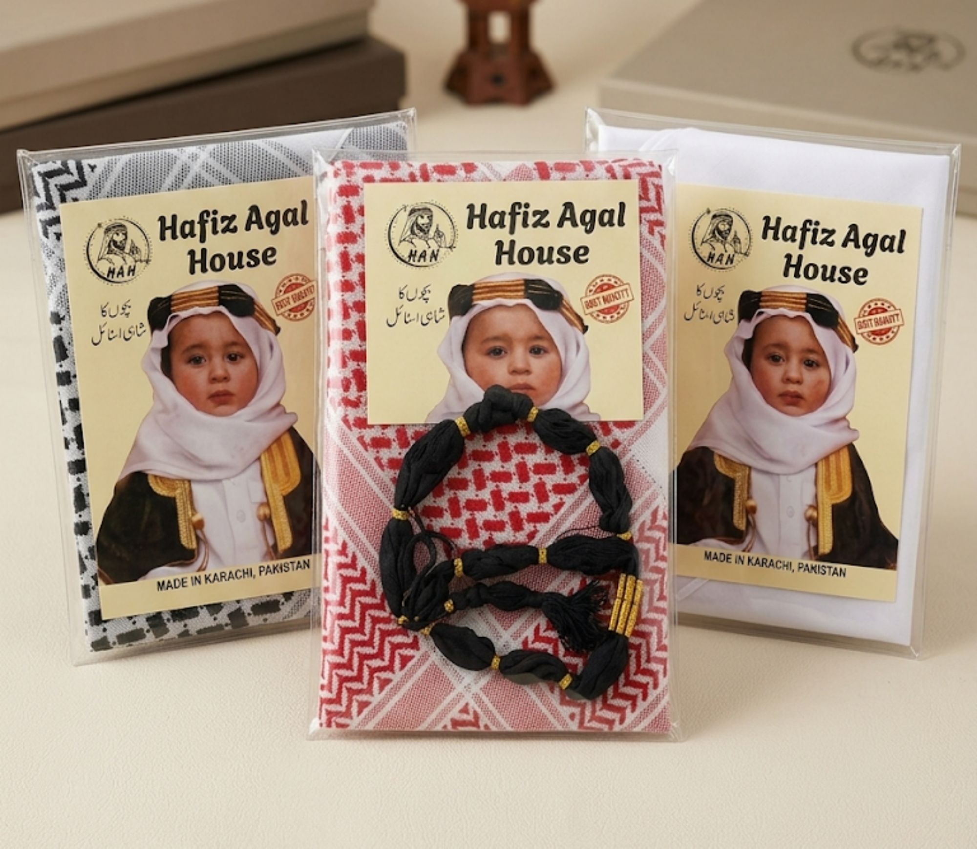 Kids Arabic Rumal with Agal Set - Premium Quality White Ghutra & Black Igal for Boys - Traditional Saudi/Emirati Style Headwear