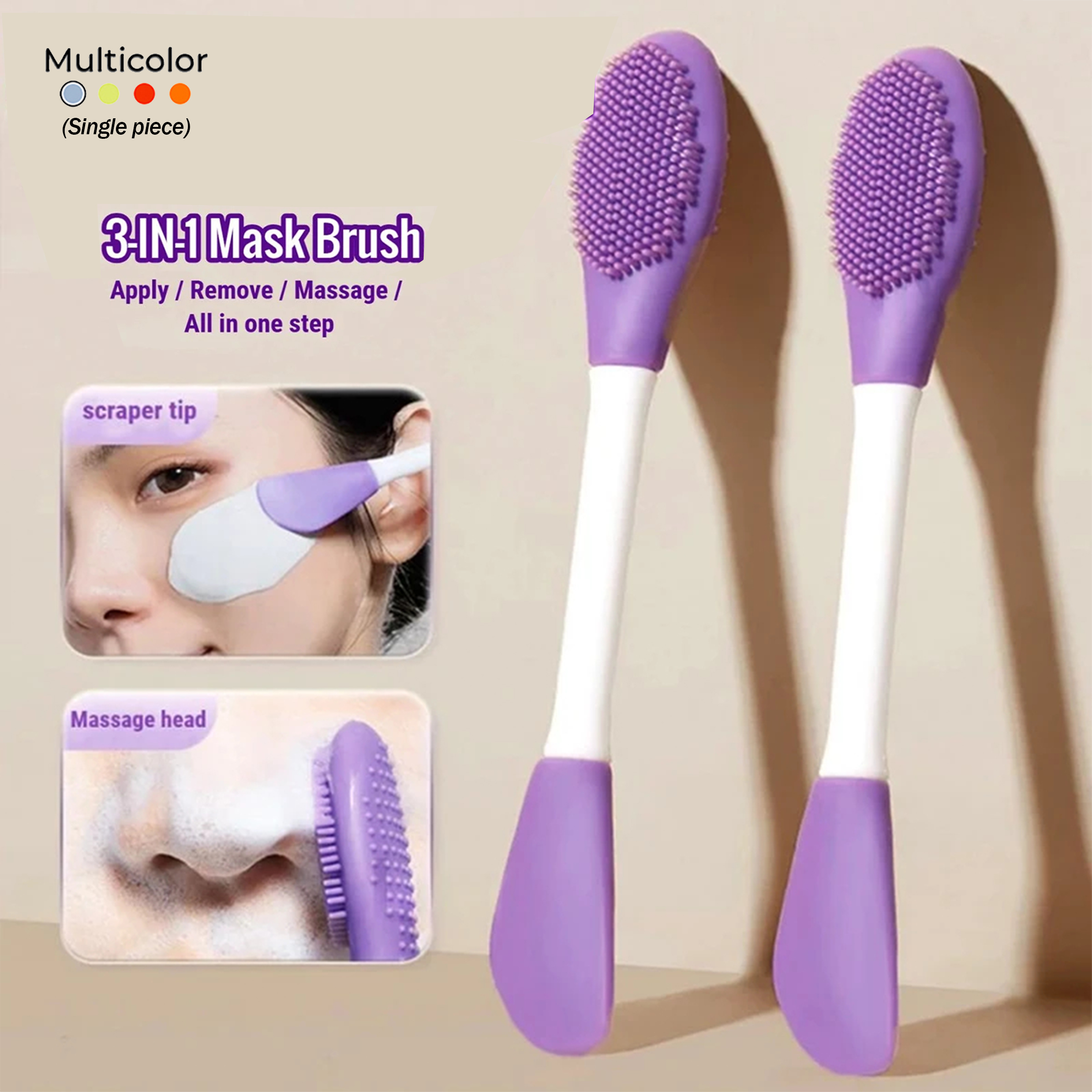 Silicone Double Head Mask Brush, Silicone Face Wash Brush, Mud Film Special Scraper Applicator, Facial Cleansing Brush, Cleaning Tool