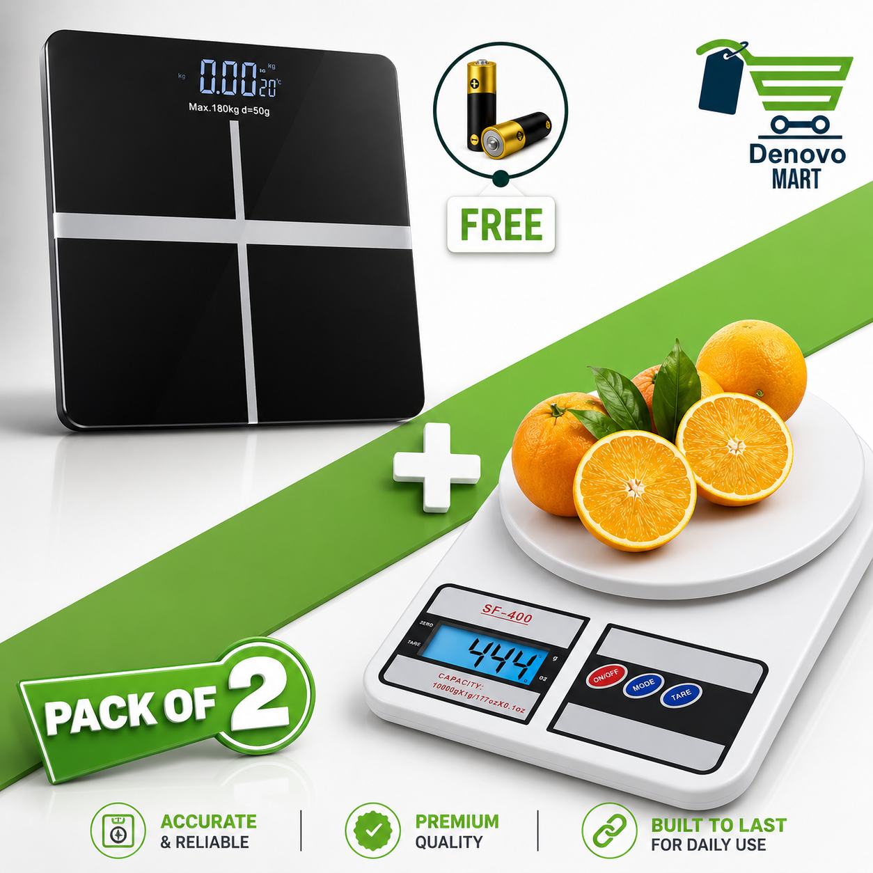 Pack of 2 Weight Scale Tempered Glass Electronic Digital Body And Kitchen Weight Scale Weight Scale, Bathroom Scale 180 KG with LCD Display Weight Machine