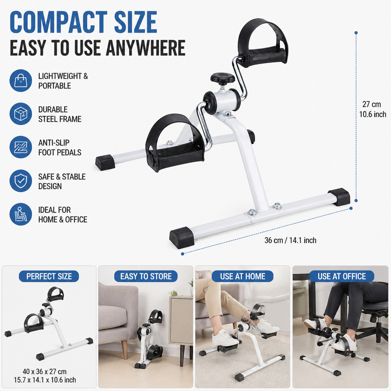 Mini Exercise Bike Pedal Exerciser for Home Gym Fitness, Portable Under Desk Cycle Machine for Legs & Arms Workout, Adjustable Resistance Foot Pedal Trainer for Physiotherapy Rehabilitation & Indoor Cardio Equipment