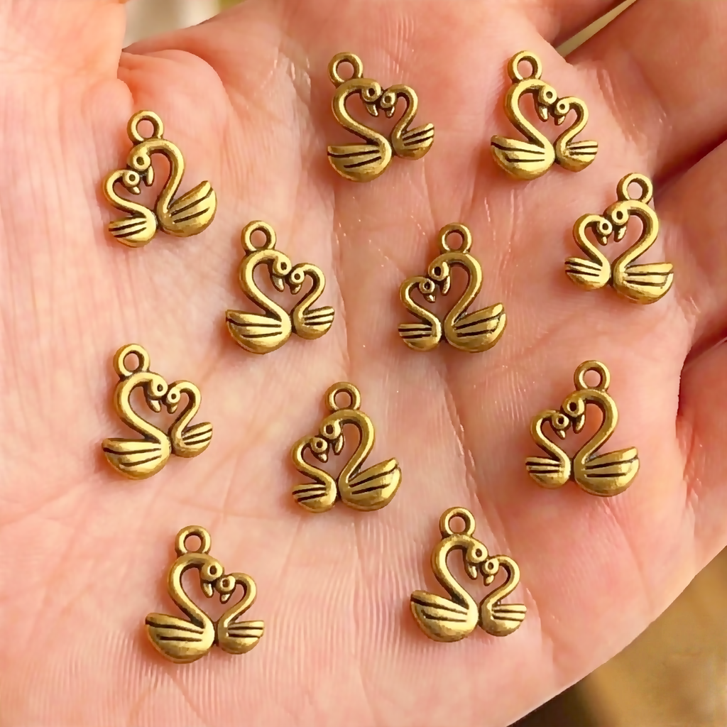 18pcs Golden Swan Alloy Charms for DIY Jewelry Making – Swan Pendants for Necklaces, Bracelets & Earrings