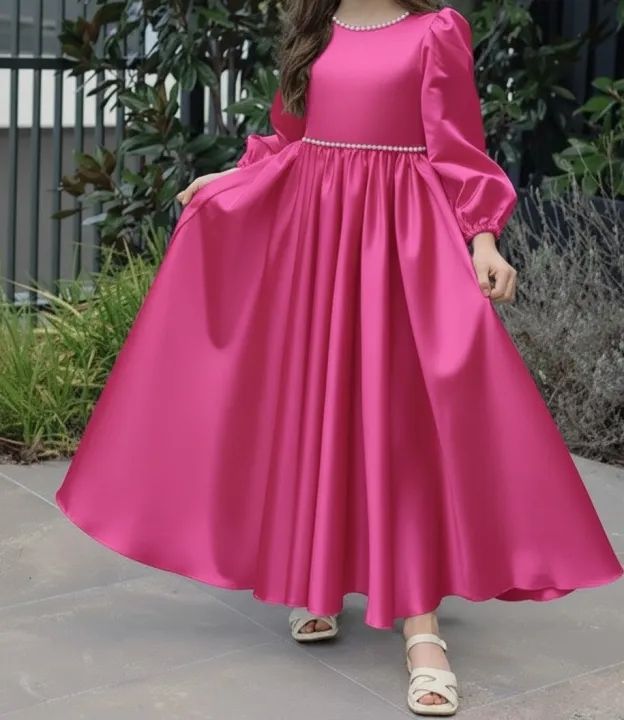Pearl Beaded Lantern Sleeve Maxi Dress For Girls