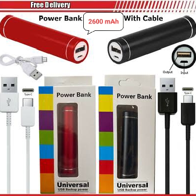 2600 mAh Metal Power Bank With Free Cable For All Mobile Phones