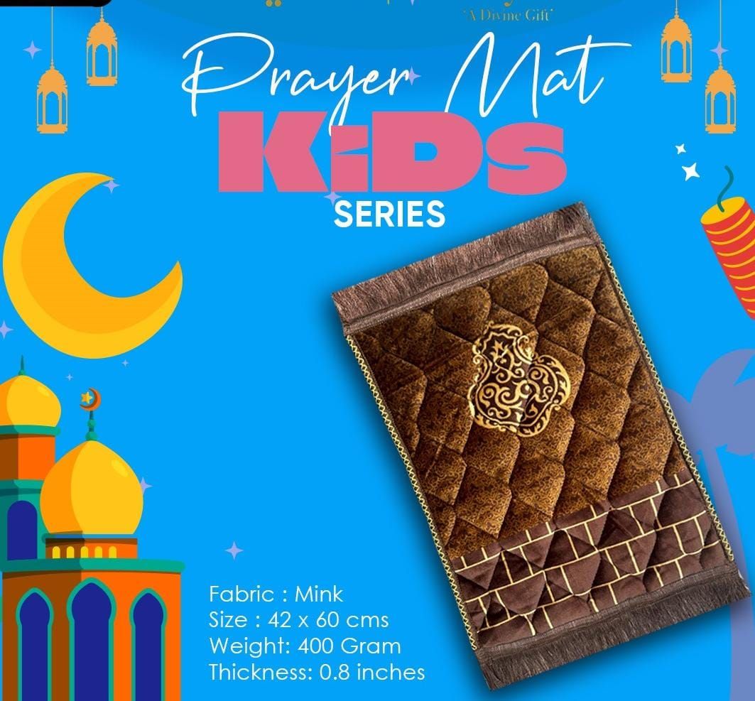 Soft Velvet Kids Prayer Mat 40x60 cm Polyester Embossed Janamaz Rug