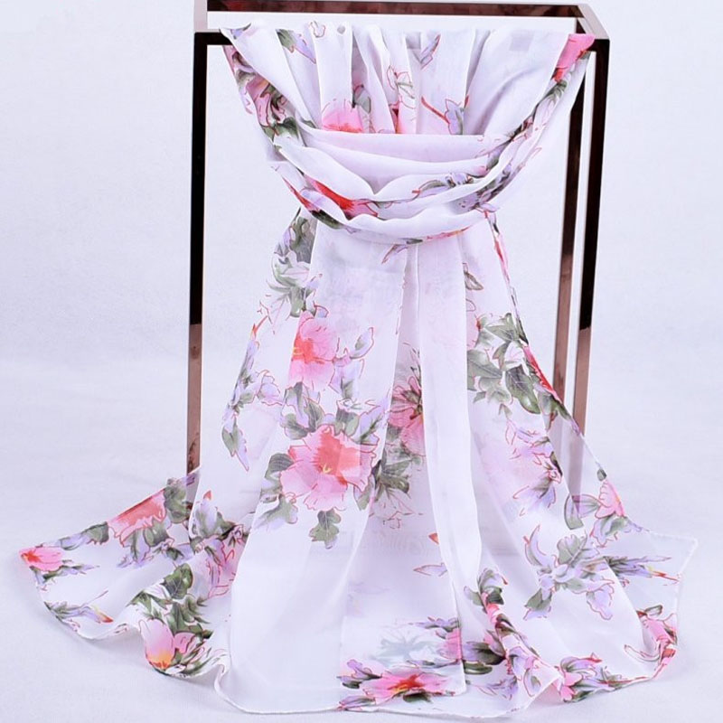 Floral Printed Chiffon Silk Scarf Woman Spring Summer Hijab Shawl Light Thin Scarves Sun Protection Wrap Ladies Beach Headband
