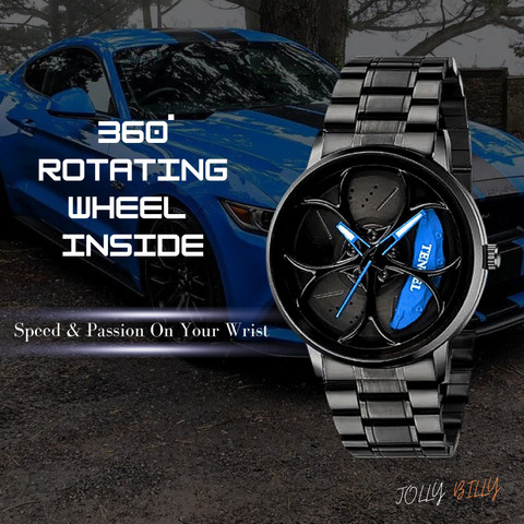 360 Degree Rotatable Rim Watch for Men - Trending Car Wheel Design Wrist Watch - Stainless Steel Waterproof Quartz Watch for Boys - Luxury Sport Wheel Rotation Watch - VibeMotion Original