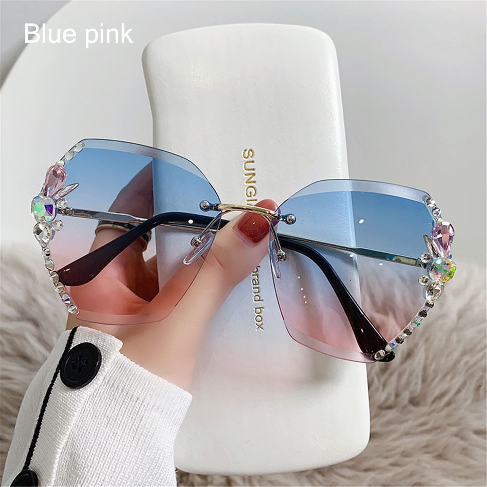 Vintage Cutting Lens UV400 Rhinestone Sunglasses Women Sun Glasses Rimless Sunglasses Gradient Rimless Sunglasses