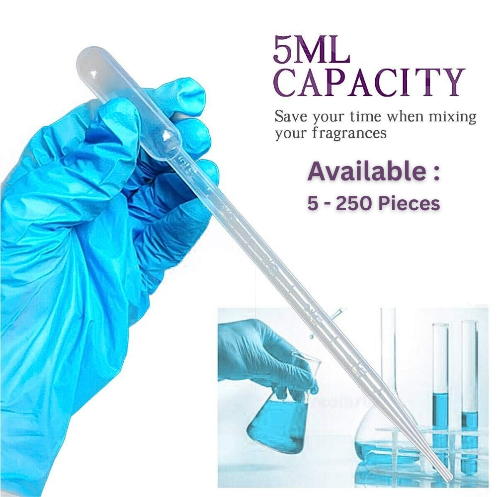 5ML Plastic Transfer Pipettes Droppers Disposable Pack of 5 to 250 Pcs  For Scientific Labs, Medical Samples, Educational Experiments, Chemistry & Biology Projects, Sample Handling, Essential Oils, DIY Crafts, Baking, Ink & Paints – Durable & Easy to Use