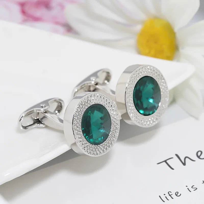 Cufflinks Premium Quality Silver with Green Stone, Studs luxury model for men, Jewelry and Men Accessories