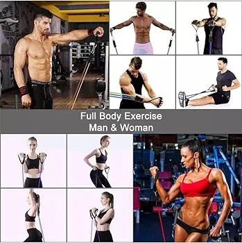 Resistance Bands Set & Push Up Stand Gym Equipment Set for Home Workout Training - Perfect Muscle Builder for Weights, Arms, Leg, Chest, Back, Glutes Exercises for Men & Women - Best Home Gym Equipment for Strength Training