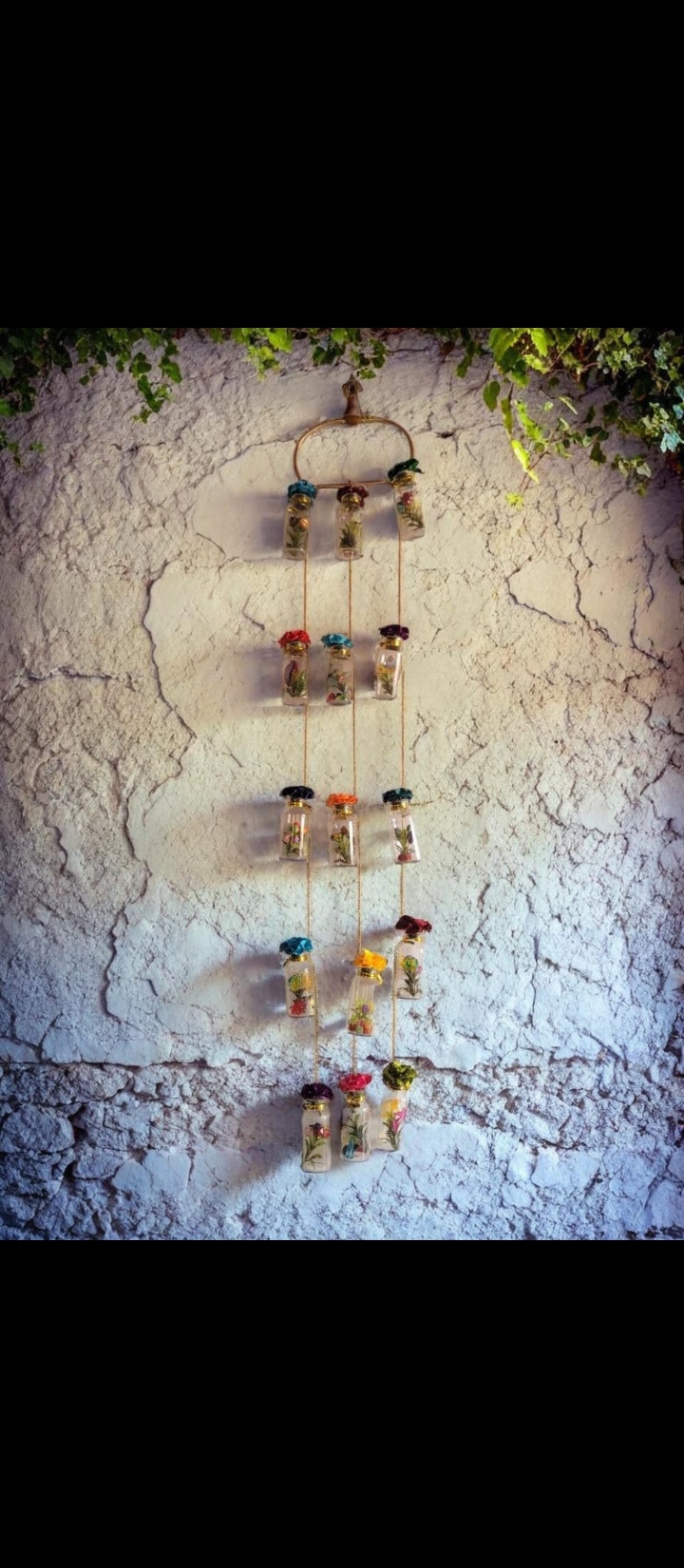 Hanging Crystal Glass Bottles with Jute Rope and Artificial Plants – Home Wall Decor