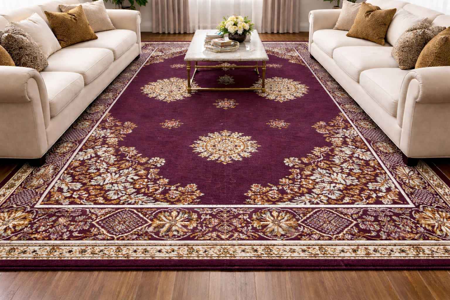 Premium Central Carpet 9 x 12 Feet – Large Size Luxury Room Rug  Elegant Floral Design  Living Room Center Piece