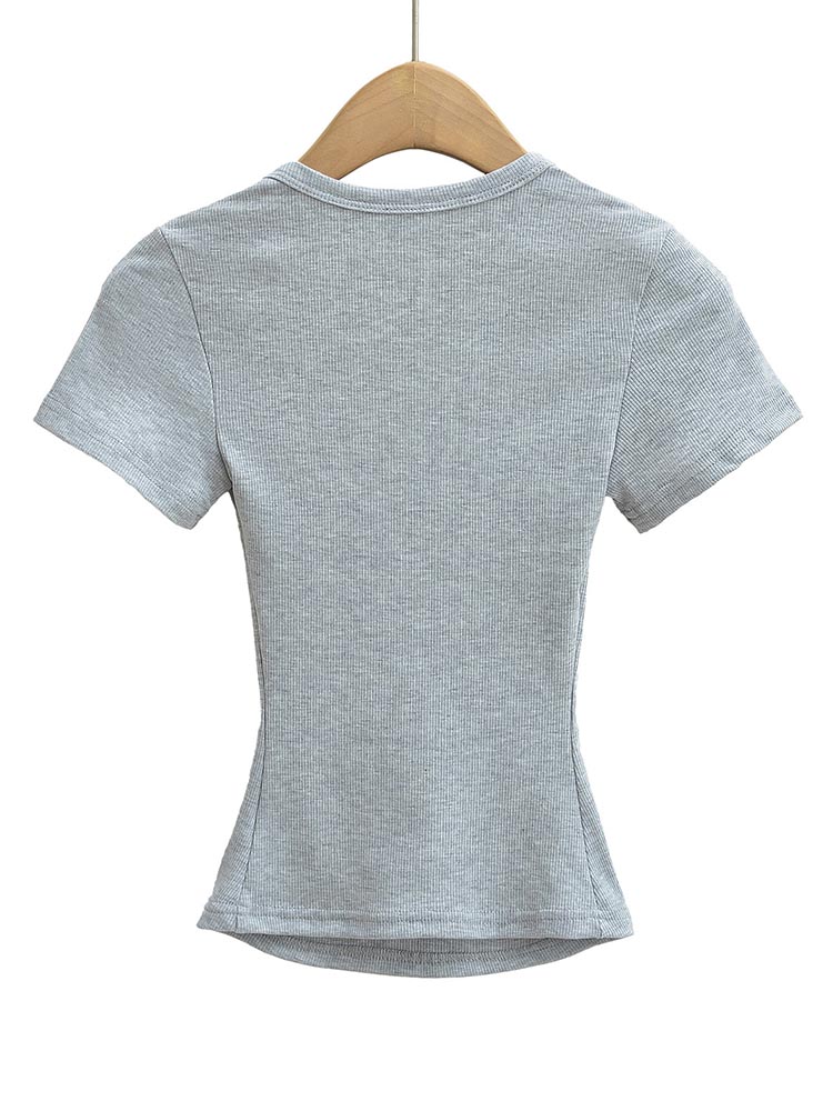 Women's Square Collar Slim Fit Crop Top High Stretch Short Sleeve Pullover  Summer Blouse T-shirt Bottoming