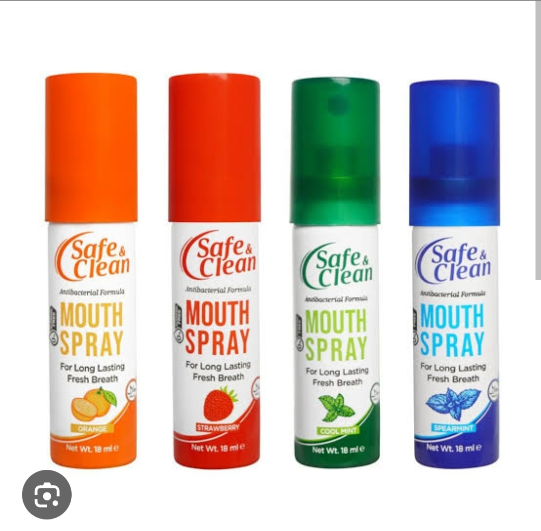 Safe And Clean Mouth Spray 18ml - Select One Flavor of them - Available in Orange, Mint, Strawberry And spearmint flavor - refresh Breath & Kills Becteria to improve oral hygiene.