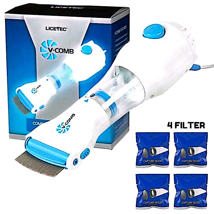 V Comb, Anti Lice Electric Comb, Head Lice Machine with Filters, Lice Removal Machine, Anti Lice Machine with Steel Comb, Rechargeable Anti Lice Comb with 4 Filters, Lice Egg Removal Machine V Comb Electronic Head Lice Removal Machine Anti Lice Machine