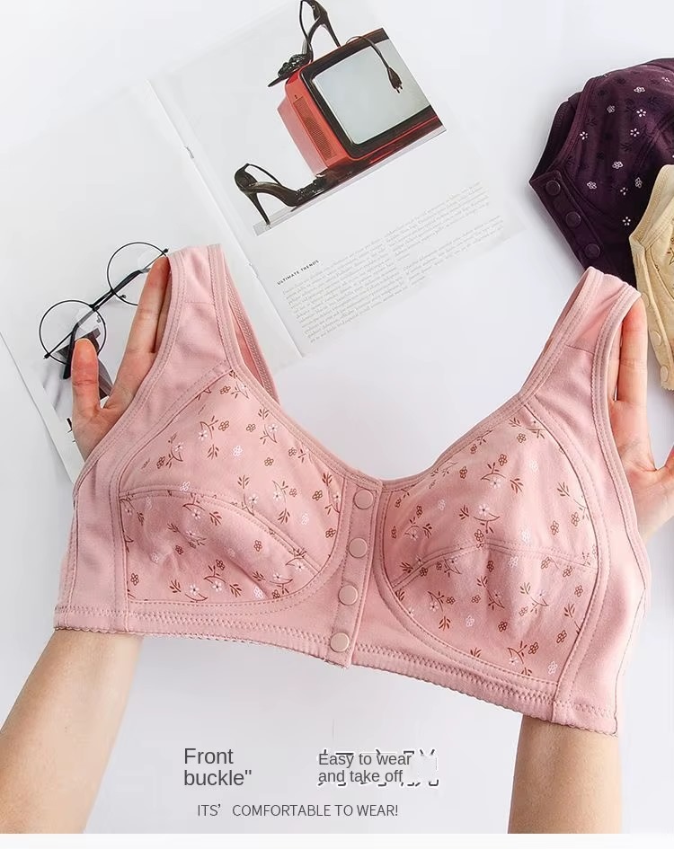 3 Button Front Opening Cotton Maternity Nursing Bra Breast Feeding Non Padded Cotton Material Wireless Front Closure Bra - Random Color