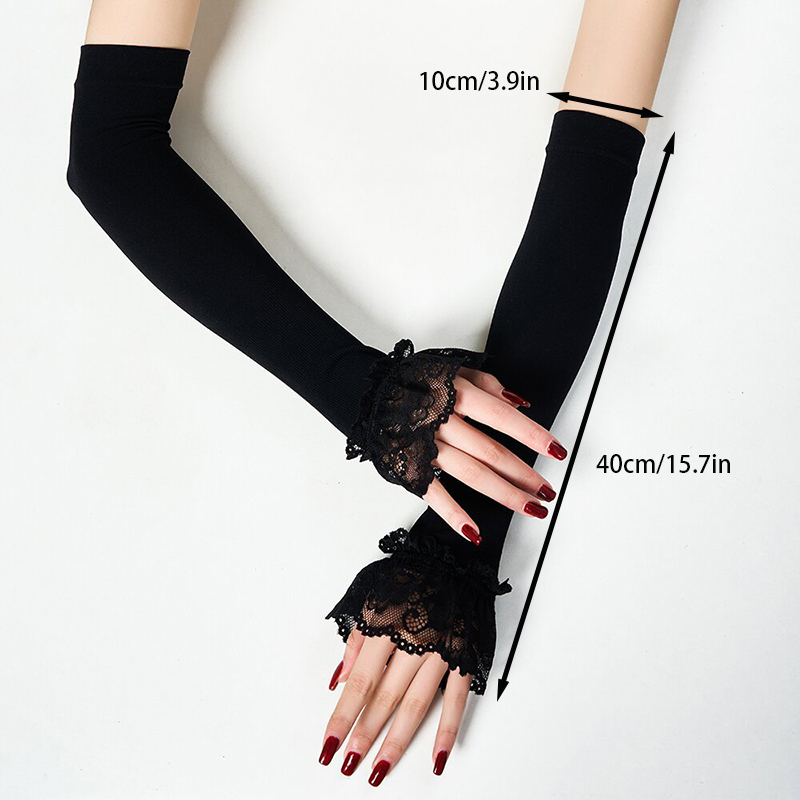 Women Long Elastic Arm Sleeve Fingerless Driving Gloves  Lace Arm Cover Sun Protection Wrist Sleeve Comfort Soft Mittens
