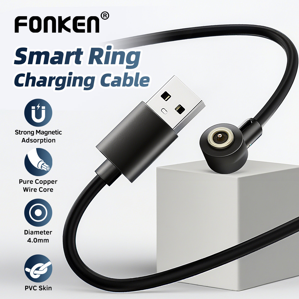 2Pin Smart Ring Fast Charge USB Charging Cable Magnetic Charger Power Adapter Wire For Smart Ring Dock Connector for Oura Rings
