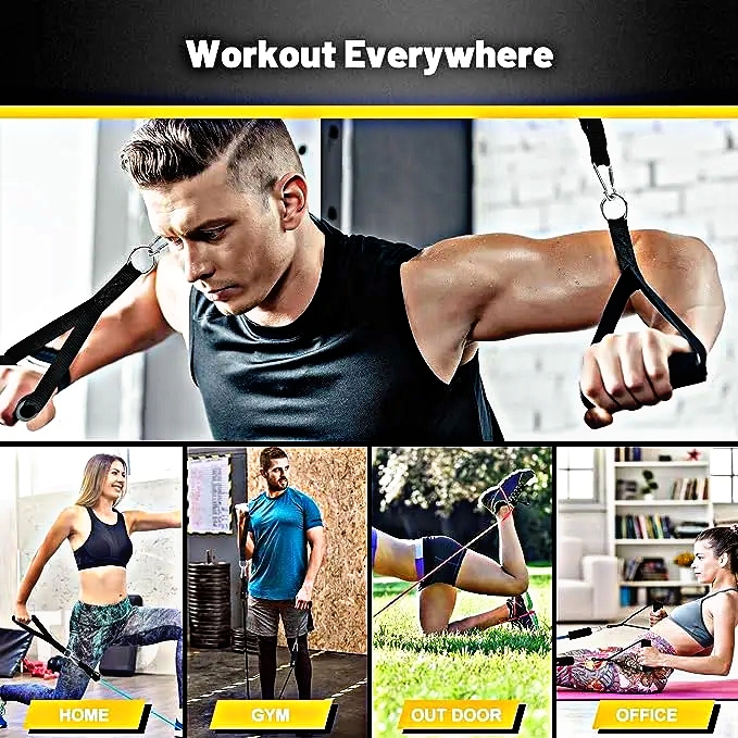 11 PCS Latex Resistance Band Set for Yoga Pilates & Abs - Home Gym Fitness Workout Equipment with Door Anchor & Ankle Straps - Heavy Duty Elastic Pull Rope Chest Expander - Tummy Trimmer for Weight Loss Belly Fat Burner & Stretch