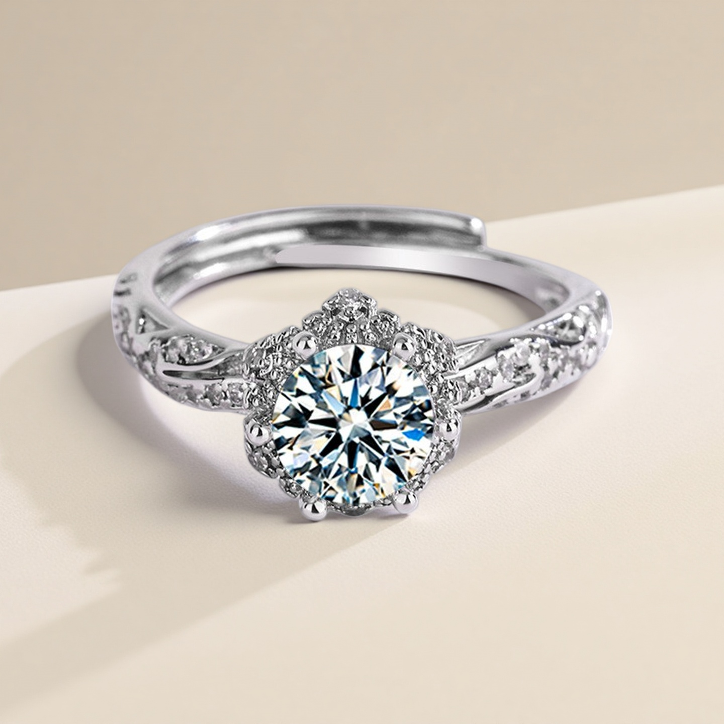 925 Sterling Silver Zircon Adjustable Engagement Rings For Women Wedding Elegant Jewelry Ladies Accessories  R39011