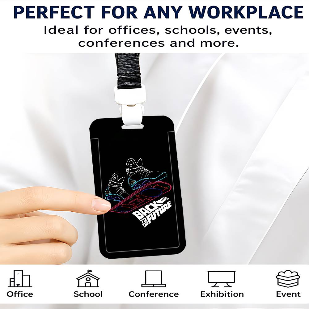 Back To The Future Clear ID Card Holder Lanyard Neck Strap Badge Case Door Credit Card Protector Daily