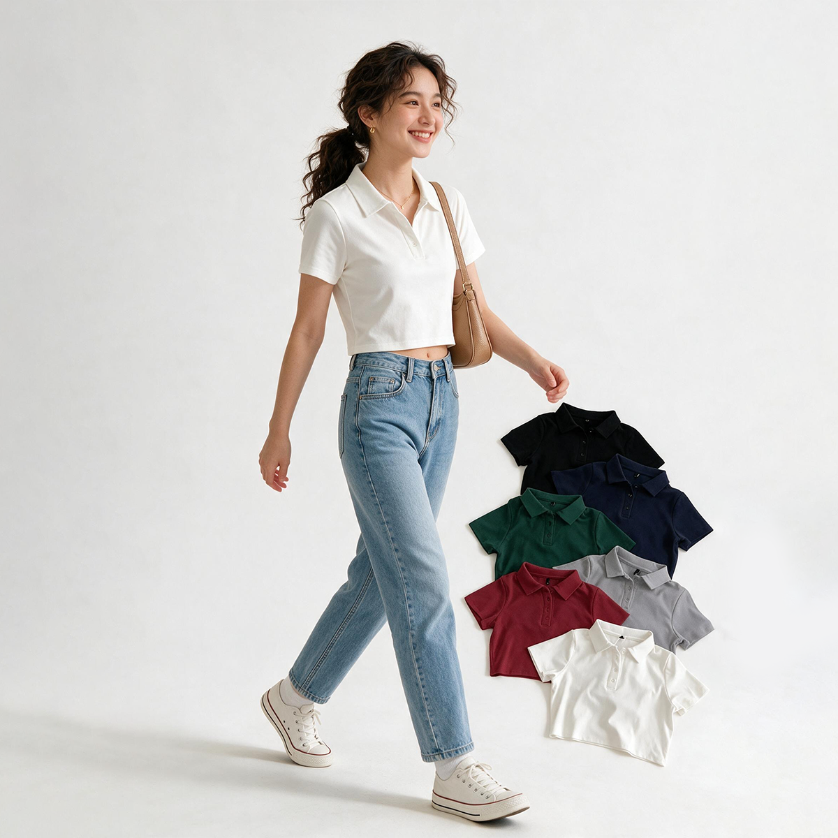 HER'TESORO Women Girls Short Sleeve Boxy Cropped Polo T Shirt Casual Fashion Top Modern Classic Wear