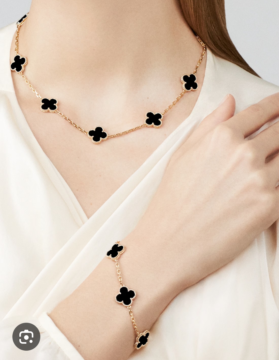 Black and white Clover Necklace Bracelet Set for Women Stainless Steel Golden | Elegant Jewelry Set | Daily Wear & Party Wear